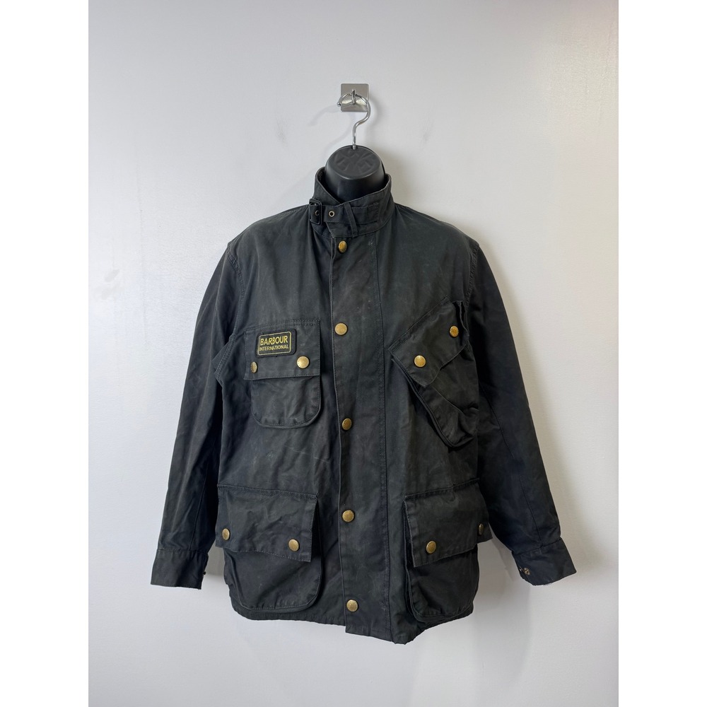 Barbour Women Olive Green Waxed Cotton International Tartan Jacket Small
